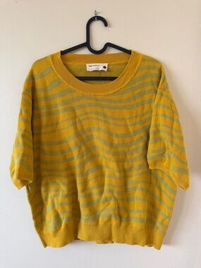 Back Beat Co. Yellow and Olive Striped Short-Sleeve Sweater